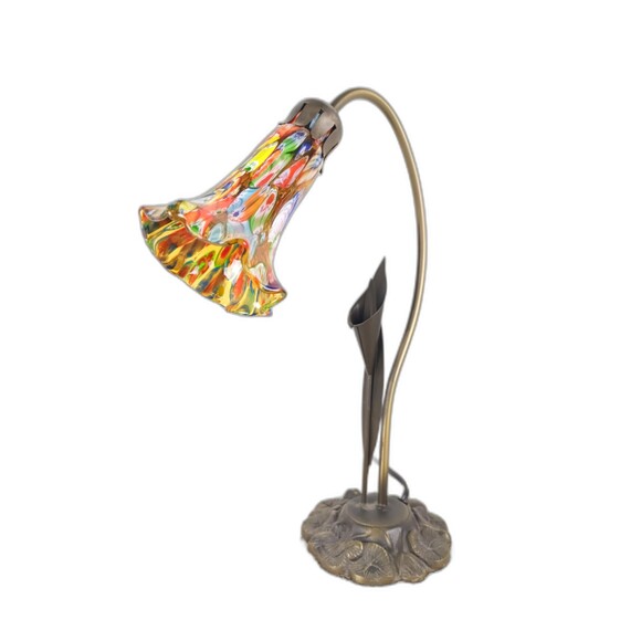 Tiffany Style Table Lamp Lily Pad With Authentic Millefiori Glass Tulip Shade
